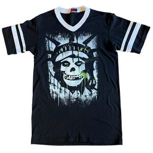 BONEYARD ARTILLERY Skull Statue Of Liberty Graphic Ringer Tee Sz S Misfits